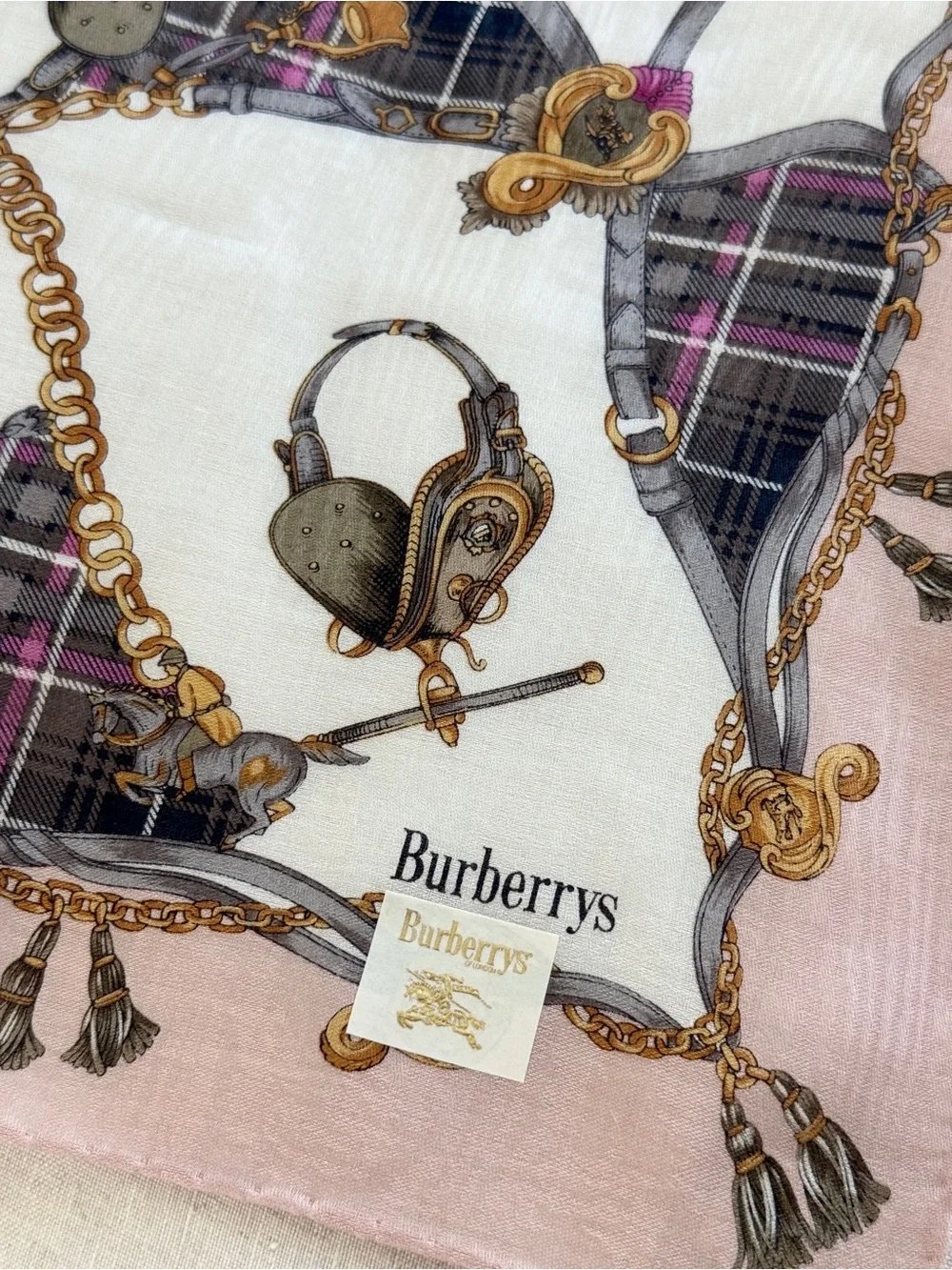 Vintage Burberrys Equestrian Horsebit Cotton Bandana Scarf Made in Japan - Picture 7 of 12
